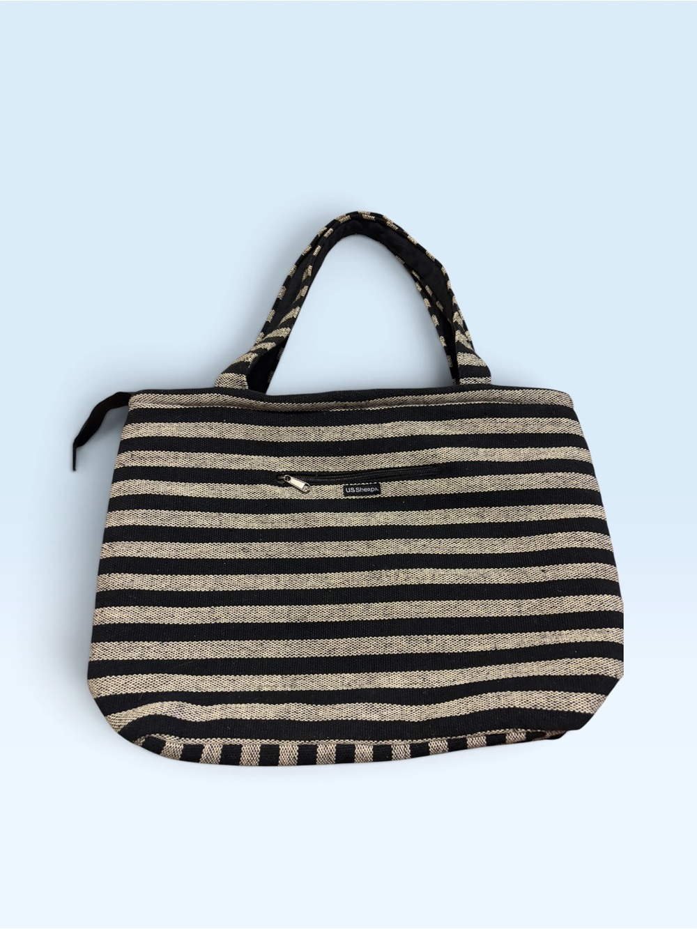 US SHERPA Striped Black and Cream Tote Bag - Women
